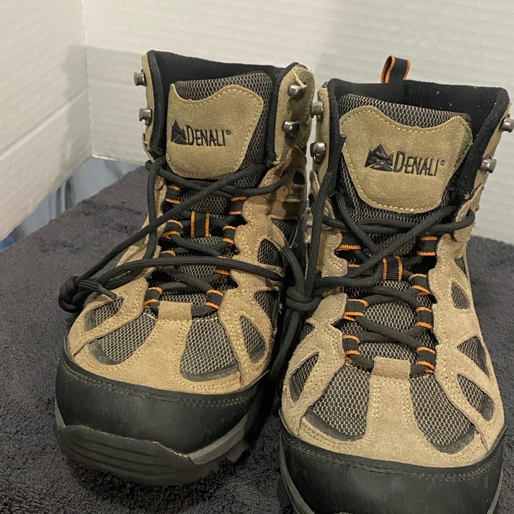 Tan and Black Boots with Aggressive Outsole and Reinforced Toe
